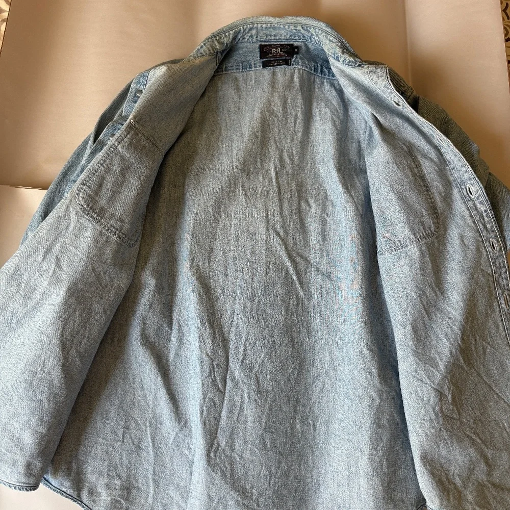 Rare 1993 Vintage RRL Ralph Lauren 3 Star Denim Work Shirt Men’s XL - Picture 4 of 7